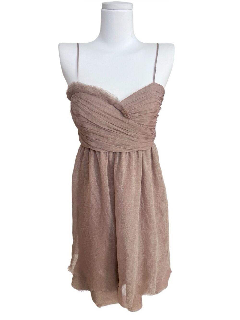 Max and Cleo BCBG Asymetric Ruffled Chiffon Dress Champagne Gold Sz 4 Wedding